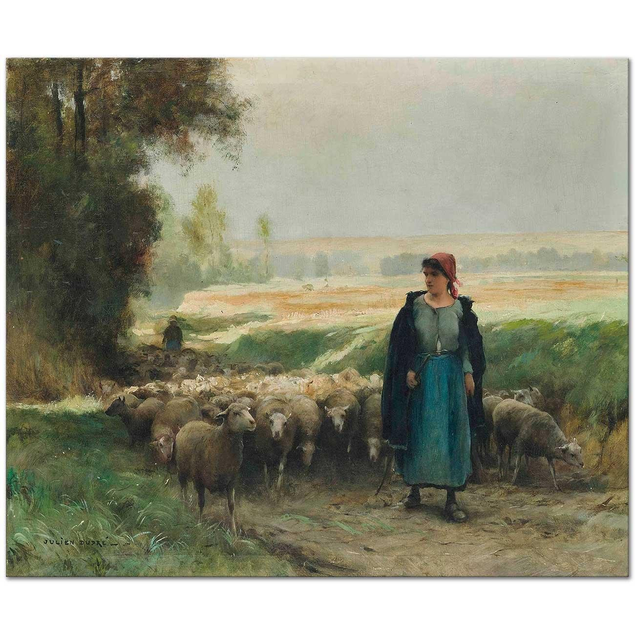 Julien Dupre A Shepherd Girl Guiding A Flock of Shep Art Print
