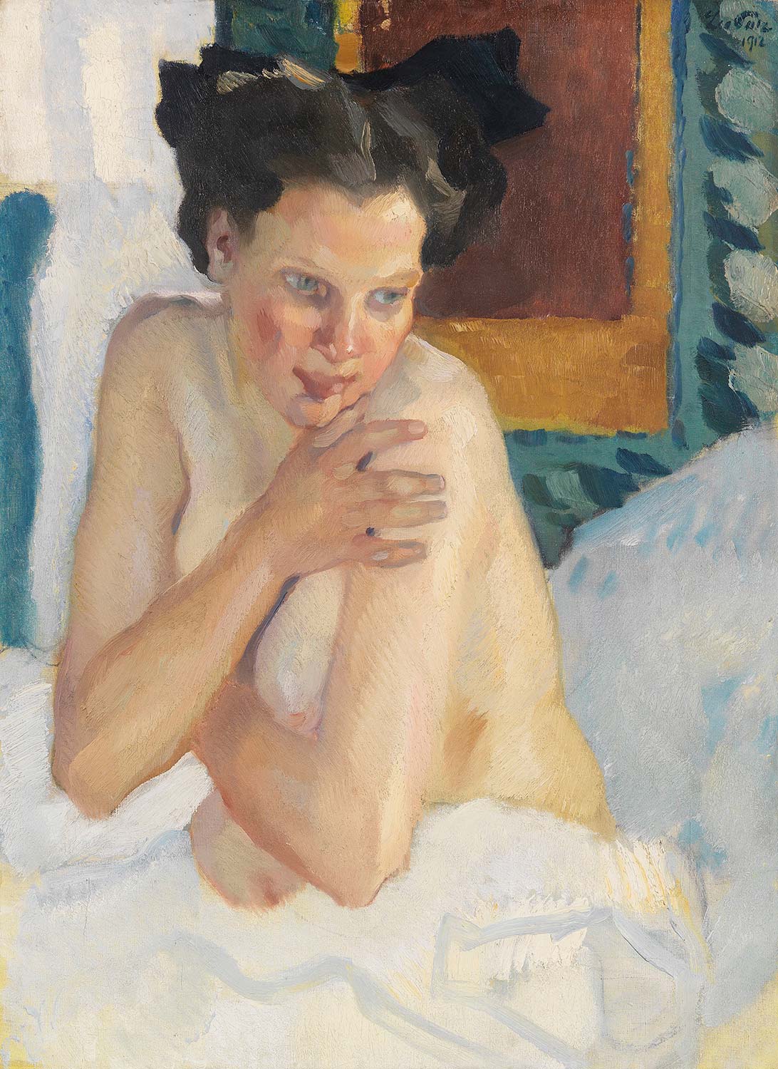 Leo Putz Erwachen (Sitzender Halbakt) Art Print