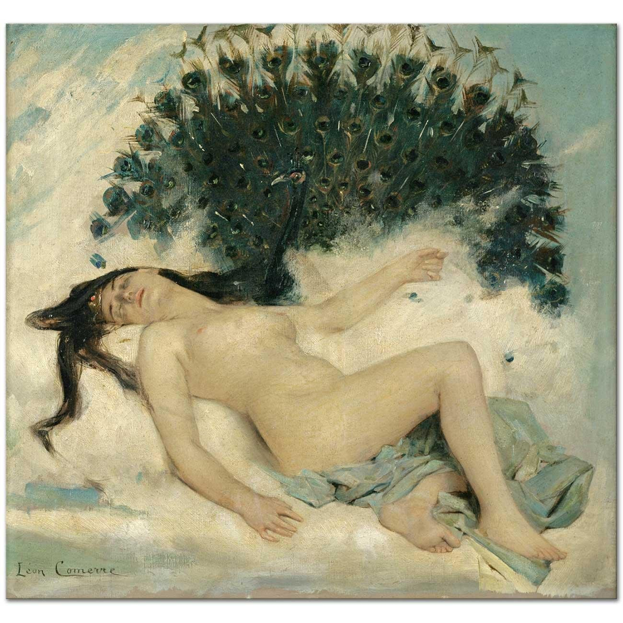 Leon François Comerre Sleeping Woman with a Peacock Art Print