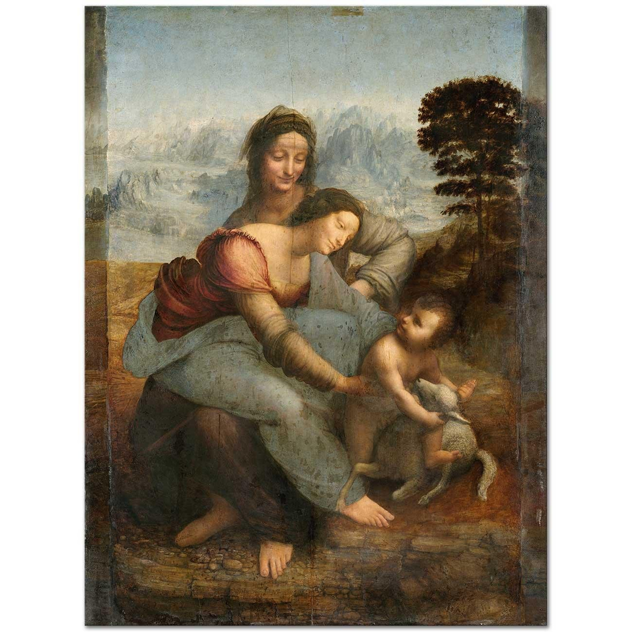 Leonardo da Vinci Meryem Çocuk İsa ve Anna Kanvas Tablo