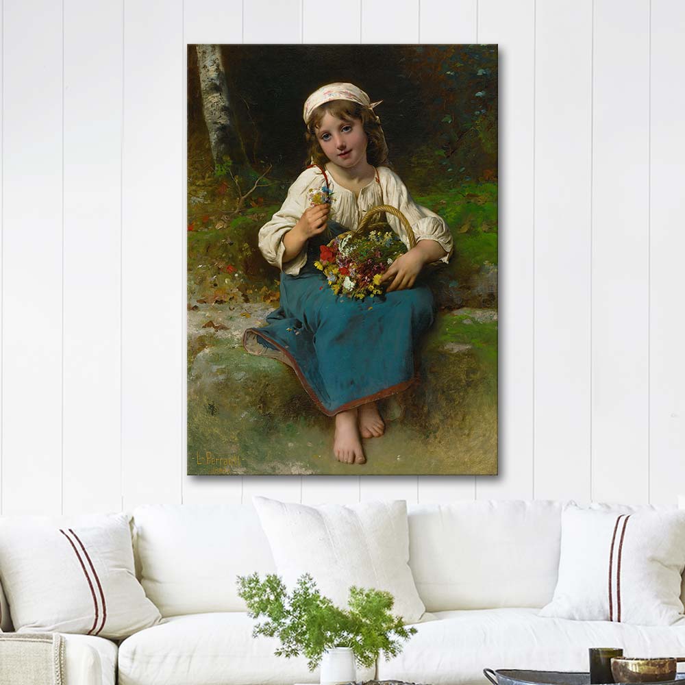 Léon Bazille Perrault Young Girl with a Basket of Flowers Art Print