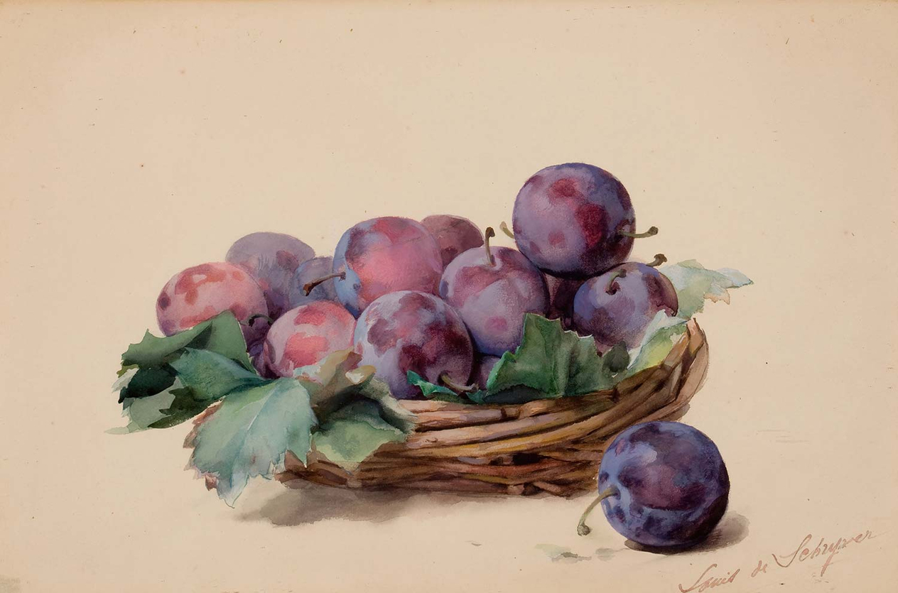 Louis Marie de Schryver Basket of Plums Art Print
