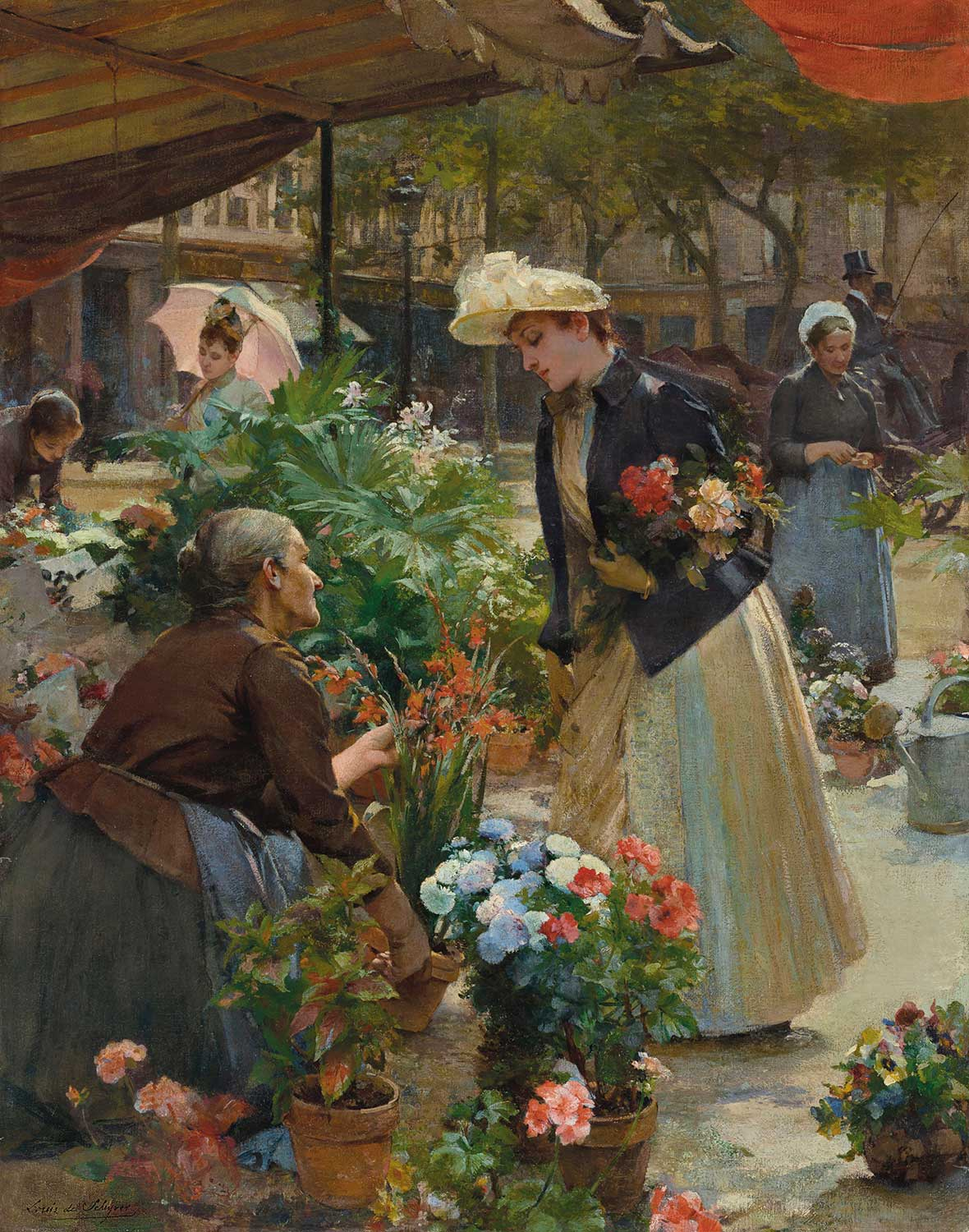 Louis Marie de Schryver Paris – The Flower Market on the Île de la Cité Art Print