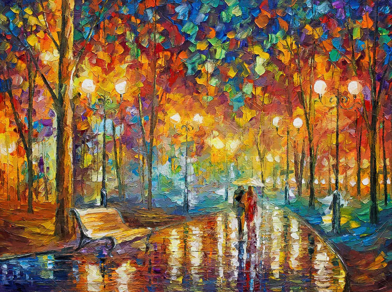 Lovers Walking on the Road Art Print