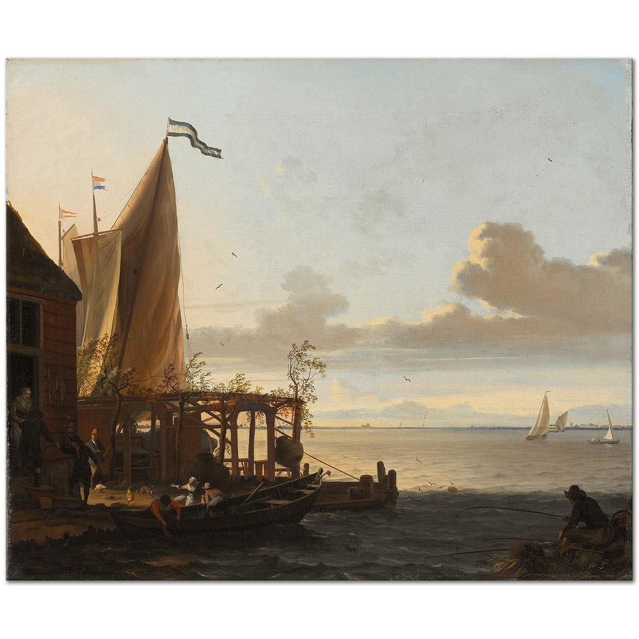 Ludolf Backhuysen Small Harbour near a Tavern Art Print