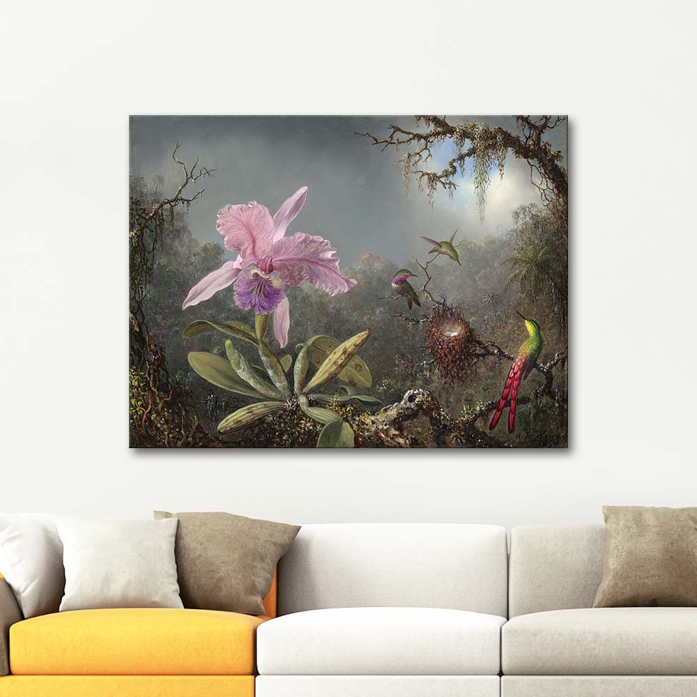 Martin Johnson Heade Cattleya Orchid And Three Hummingsbirds Art Print