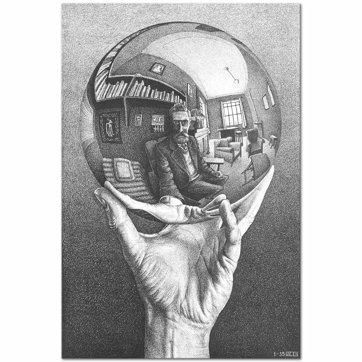 Hand with Reflecting Sphere by Maurits Cornelis Escher