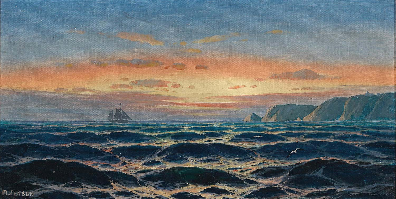 Max Jensen Sailing Ship By The Coast In The Evening Light Art Print