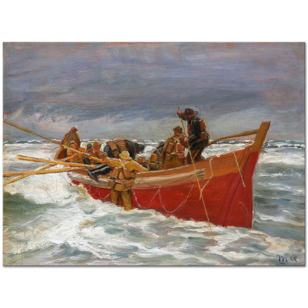 Michael Peter Ancher Kırmızı Kurtarma Sandalı Yola Çıkarken Kanvas Tablo