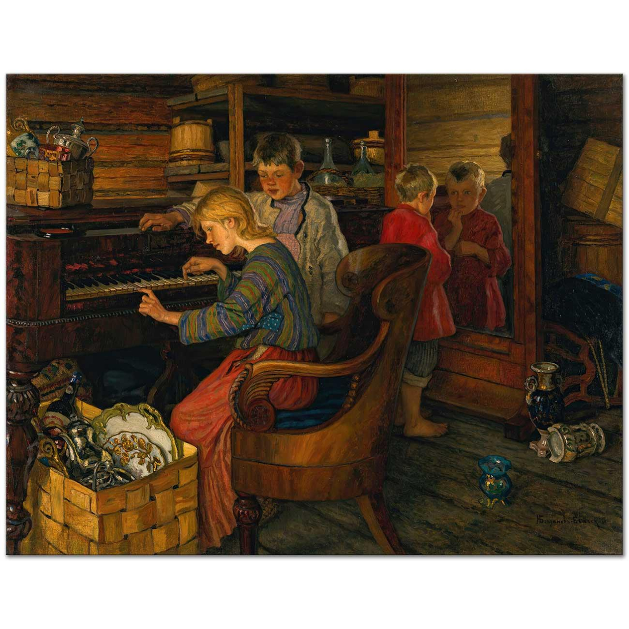 Nikolay Bogdanov-Belsky Children By The Piano Art Print