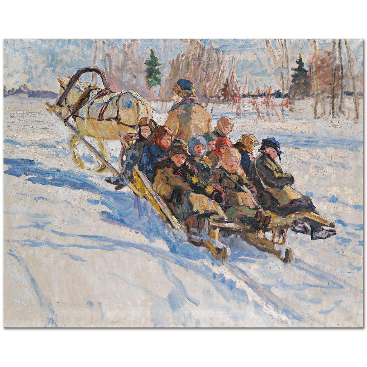 Nikolay Bogdanov-Belsky Children Riding in a Sleigh Art Print