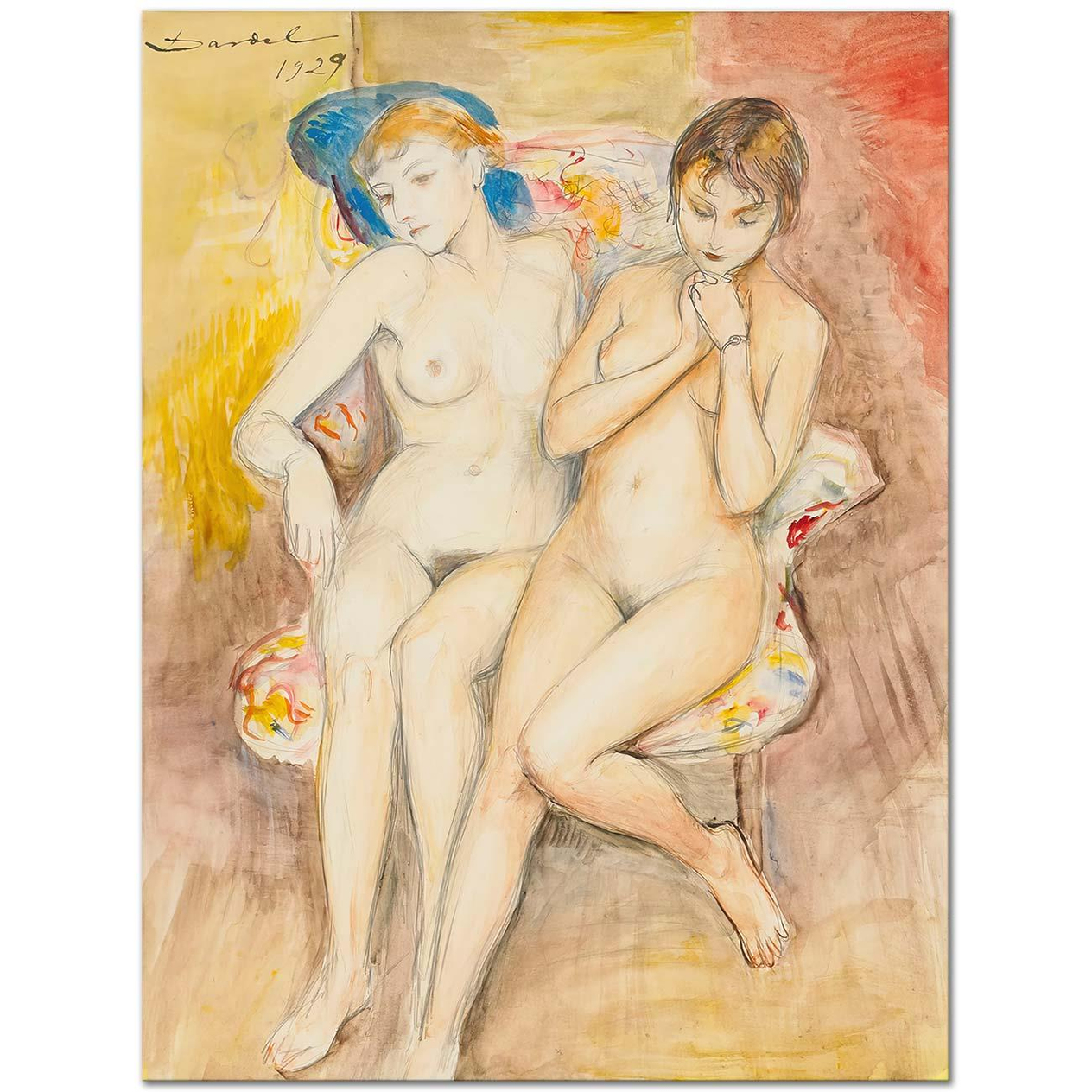 Nils Dardel Two Girls in a Chair Art Print