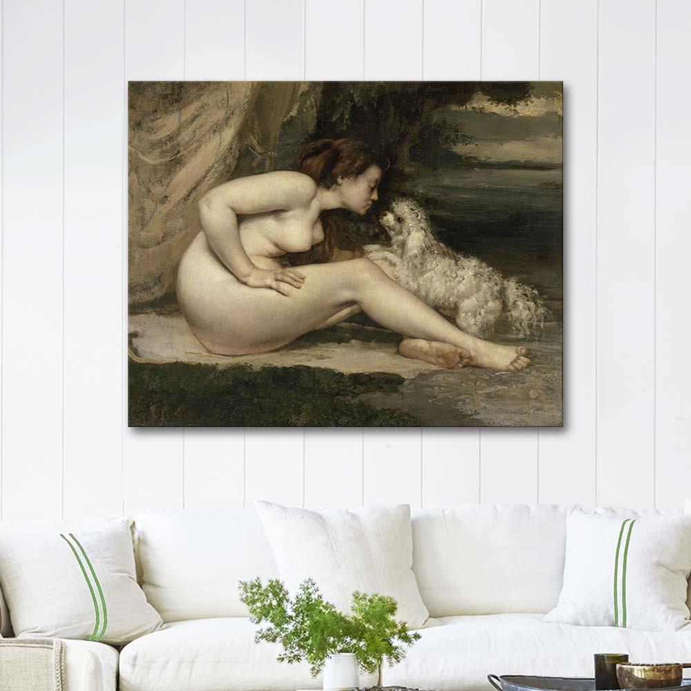 Nude Woman With A Dog by Gustave Courbet as Art Print