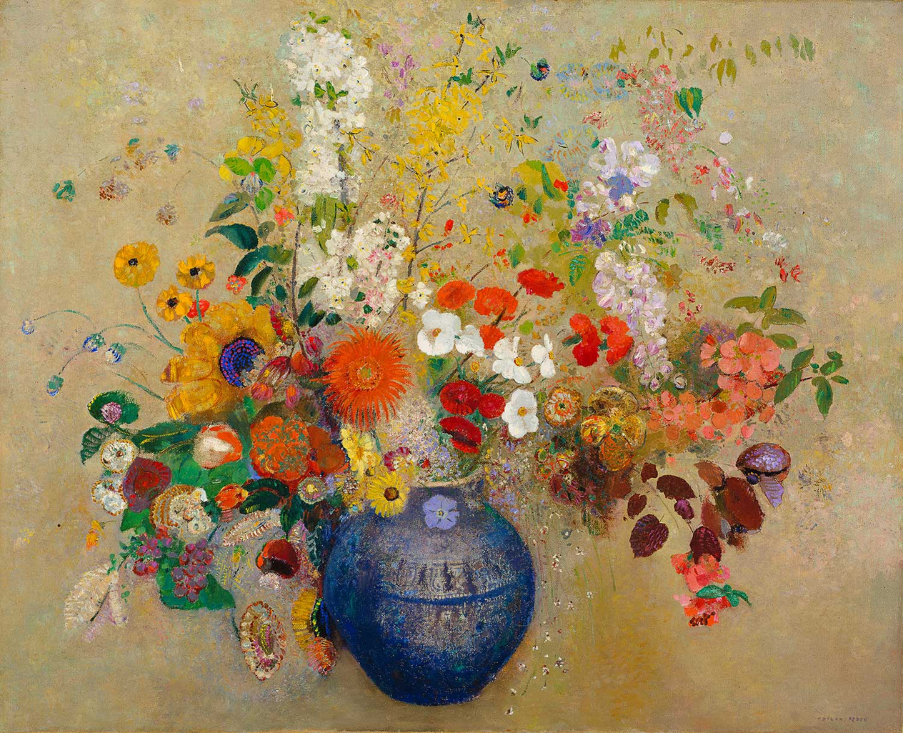Odilon Redon Mavi Vazoda Çiçekler Kanvas Tablo