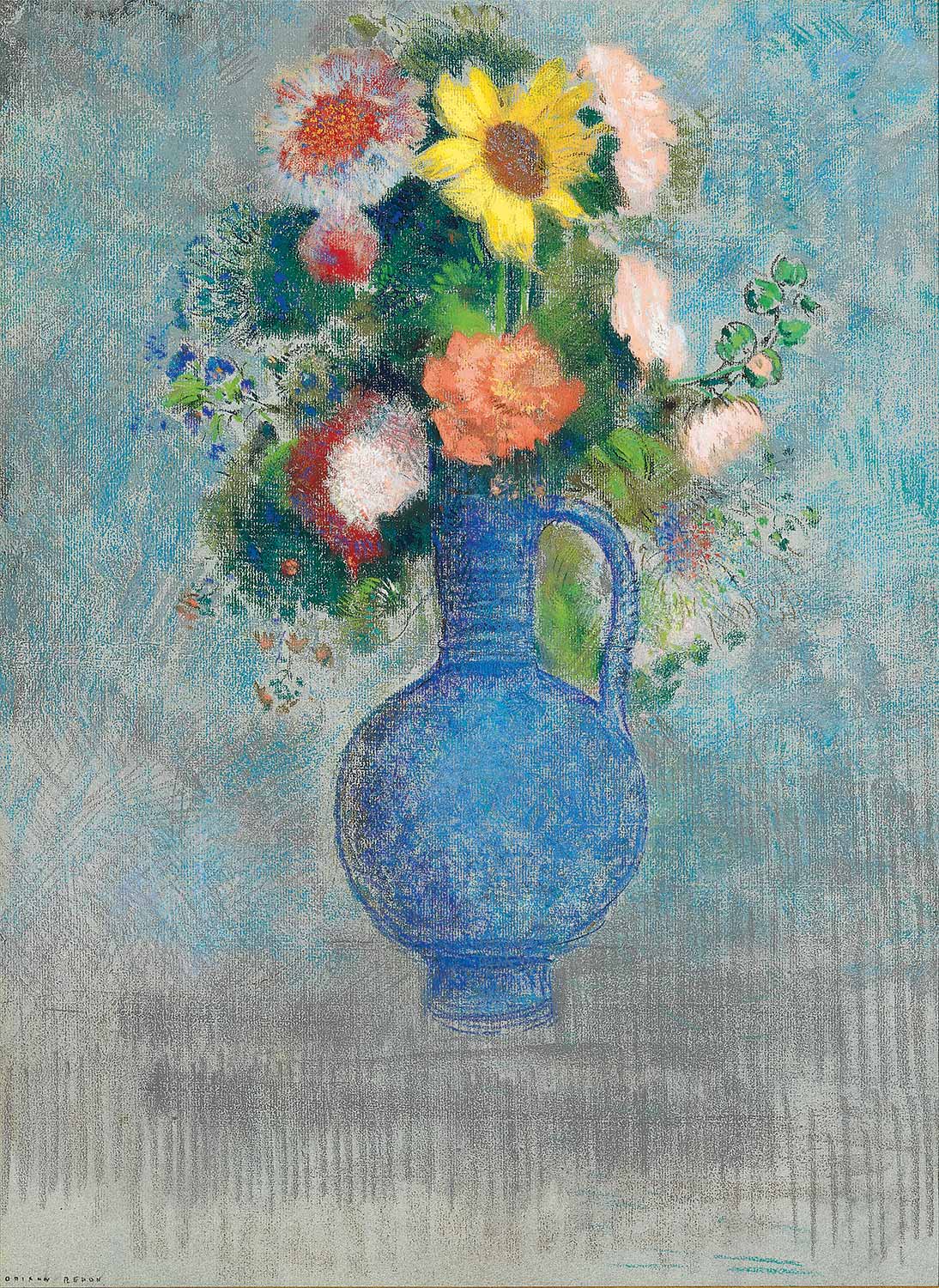 Odilon Redon Still Life of Flowers in a Blue Vase Art Print