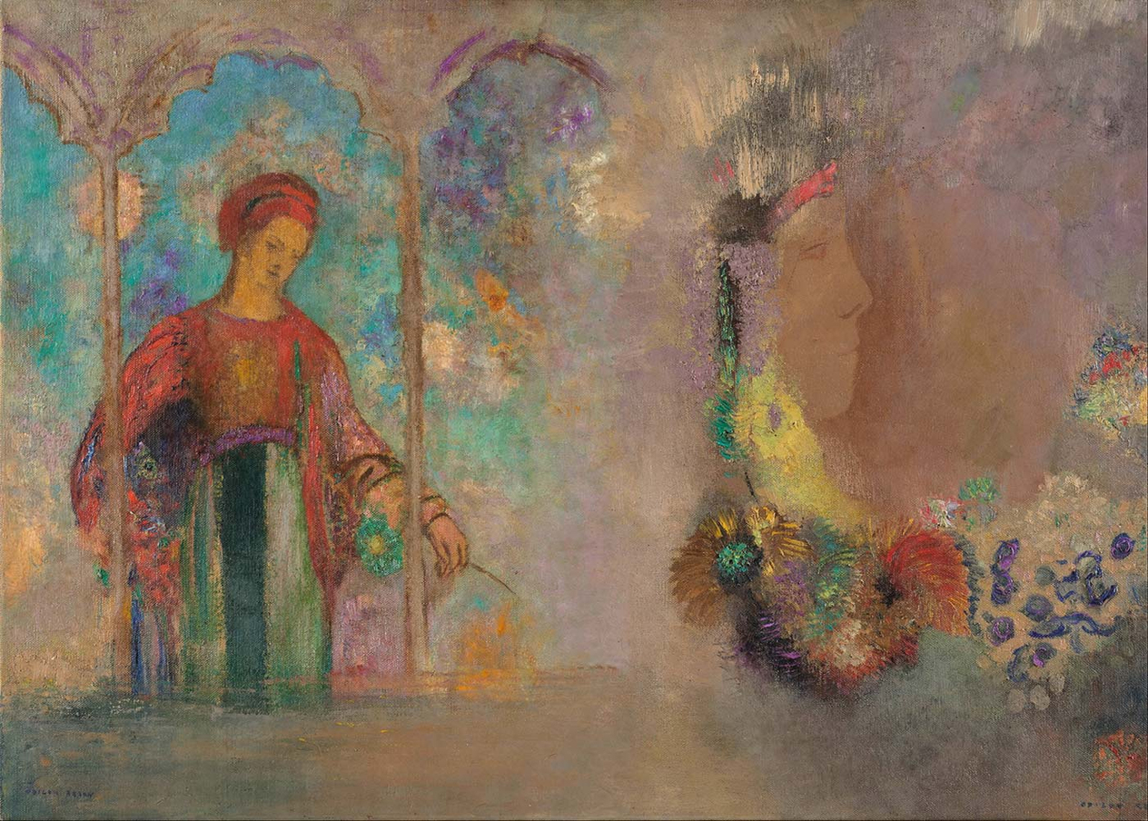 Odilon Redon Çiçekler İçindeki Kadın Kanvas Tablo