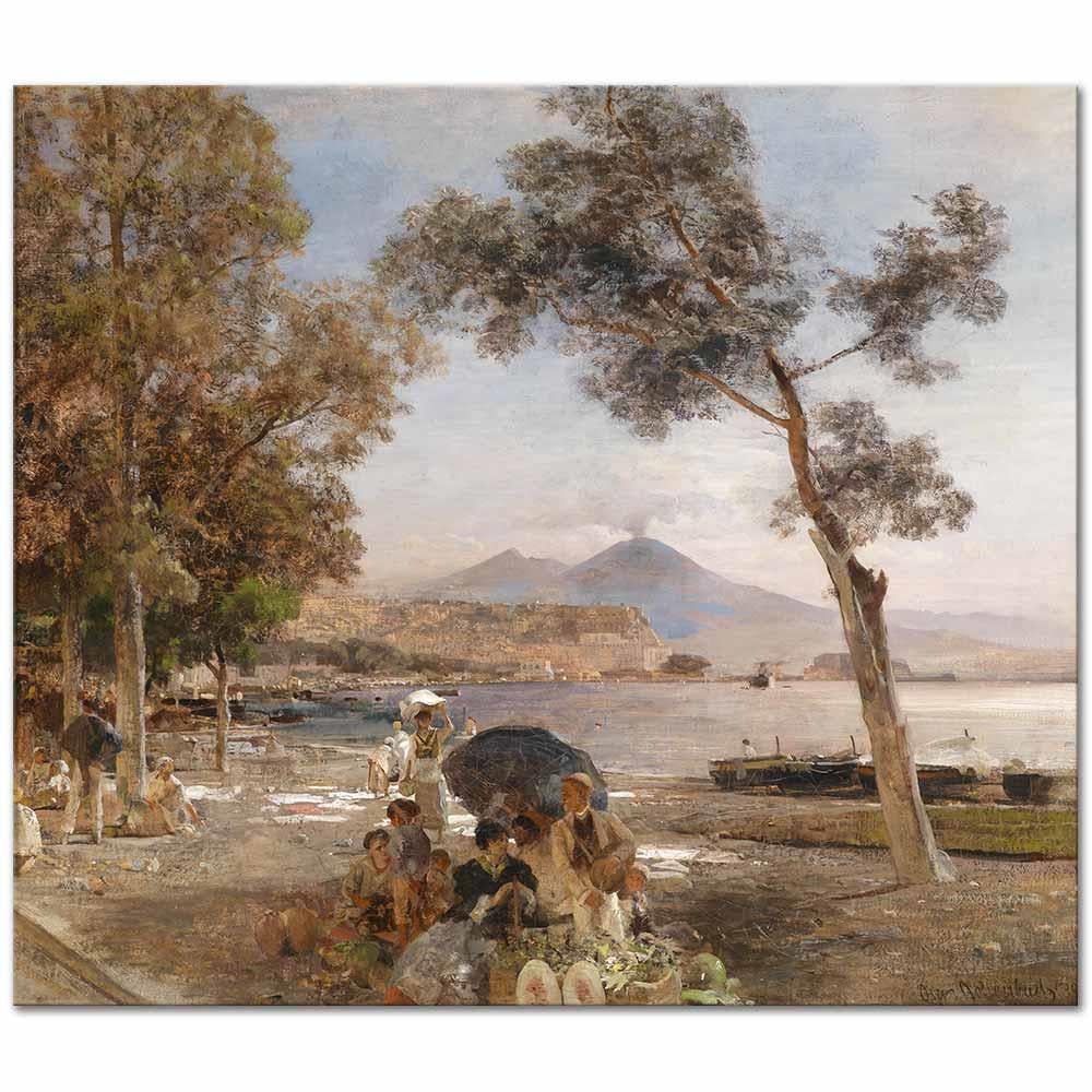 Oswald Achenbach Napoli'de Günbatımı Kanvas Tablo