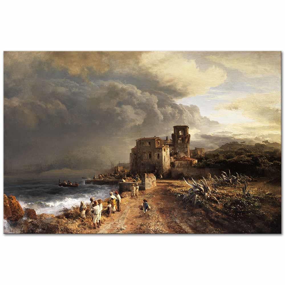 Oswald Achenbach Deniz Kenarında Bulutlar Kanvas Tablo