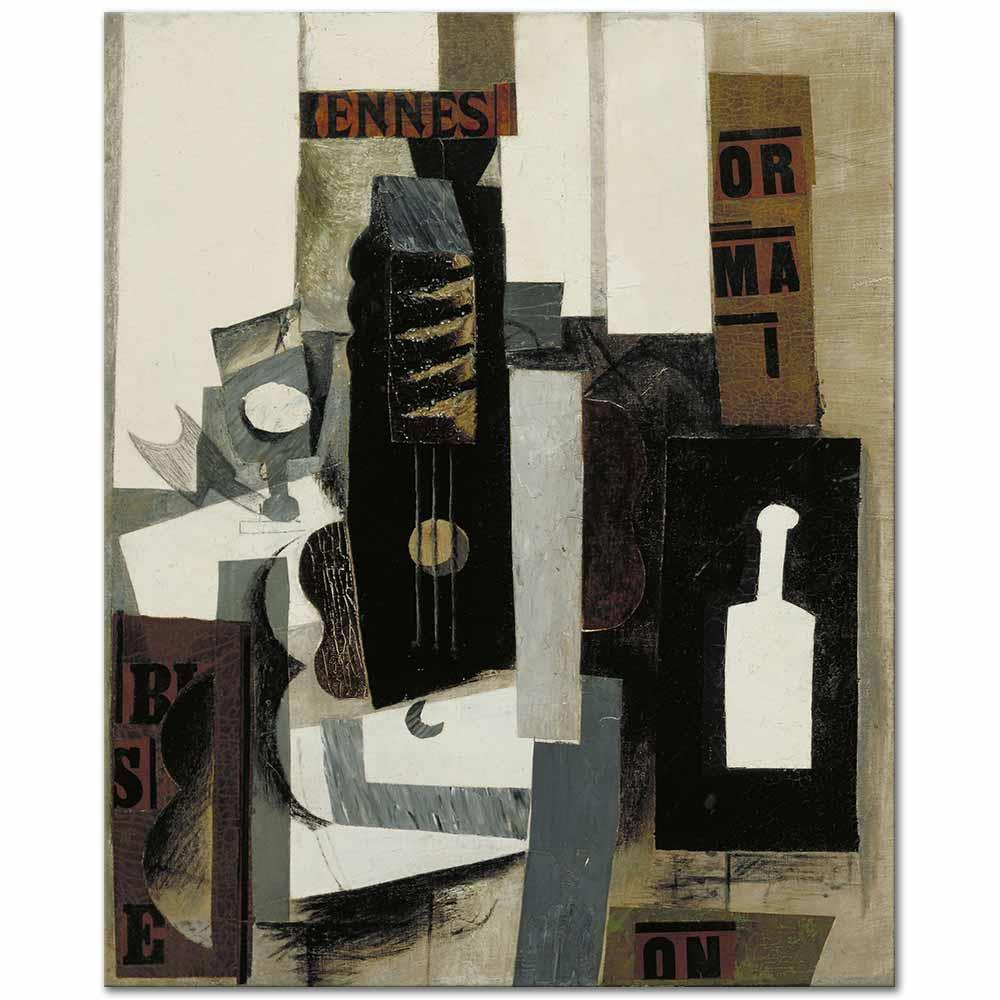 Pablo Picasso Bardak, Gitar ve Şişe Kanvas Tablo
