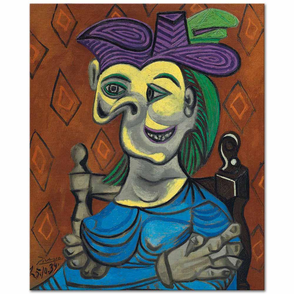 Pablo Picasso Mavi Elbiseli Oturan Kadın Kanvas Tablo