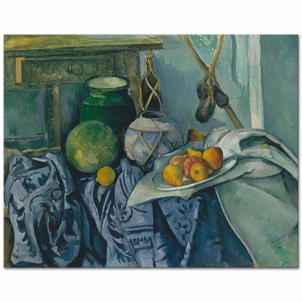 Paul Cezanne Kavanoz ve Patlıcanlar ile Natürmort Kanvas Tablo