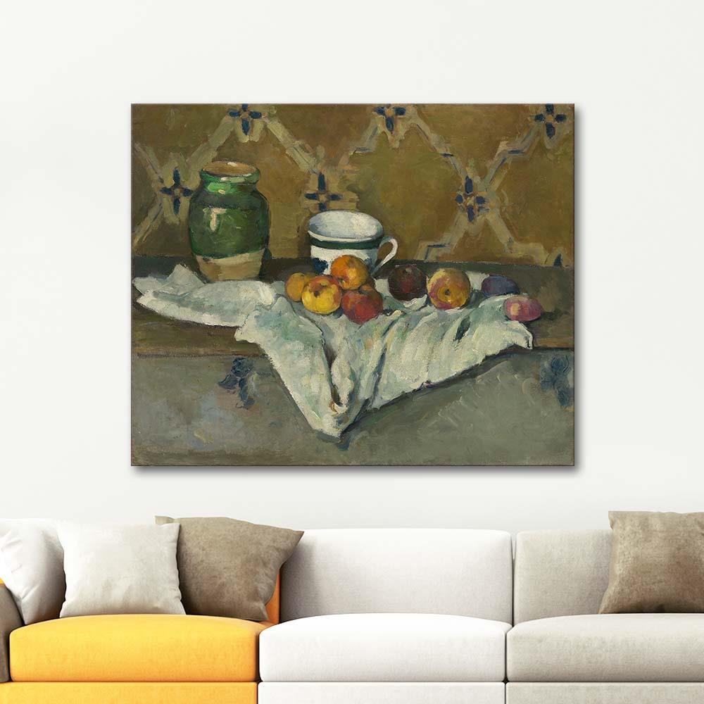 Paul Cezanne Kavanoz Kupa ve Elmalı Natürmort Kanvas Tablo