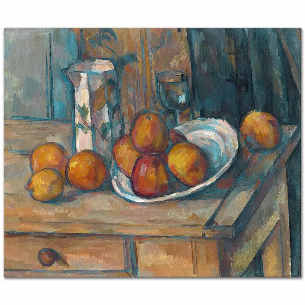 Paul Cezanne Süt Kabı ve Meyveler ile Natürmort Kanvas Tablo