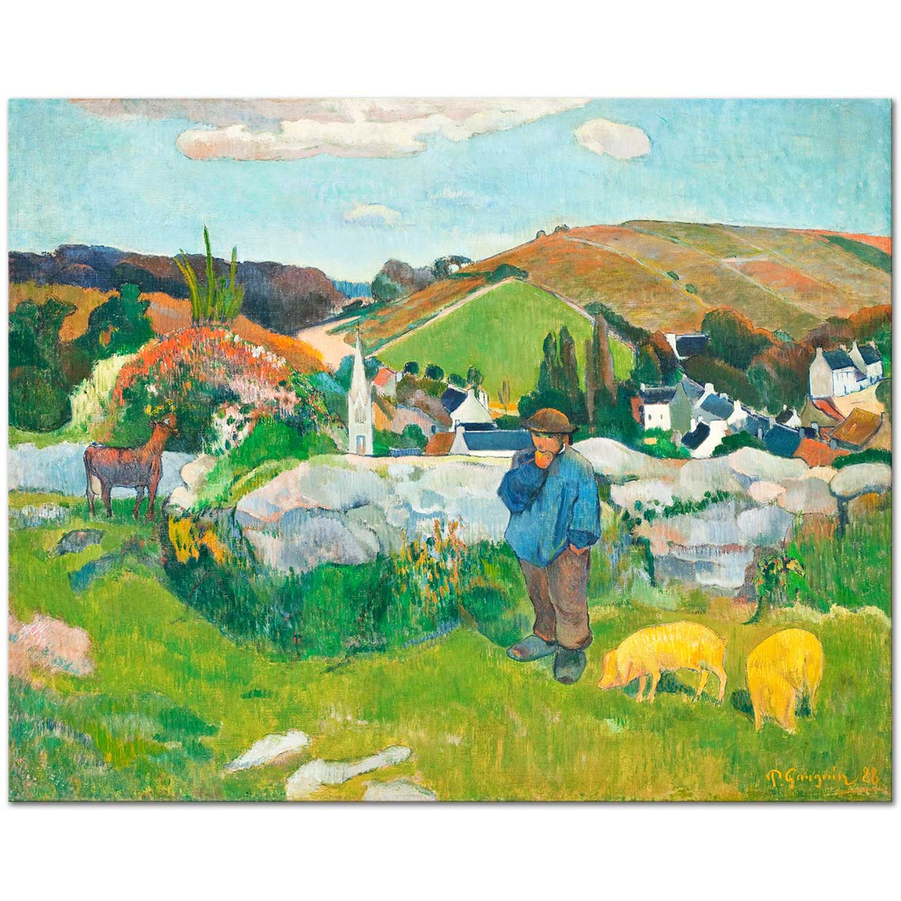 Paul Gauguin Breton Manzarası ve Domuzlar Kanvas Tablo