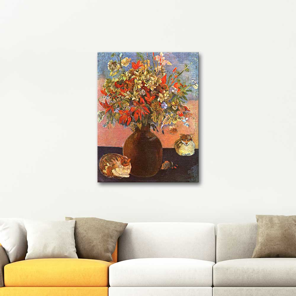 Paul Gauguin Çiçekler ve Kediler Kanvas Tablo