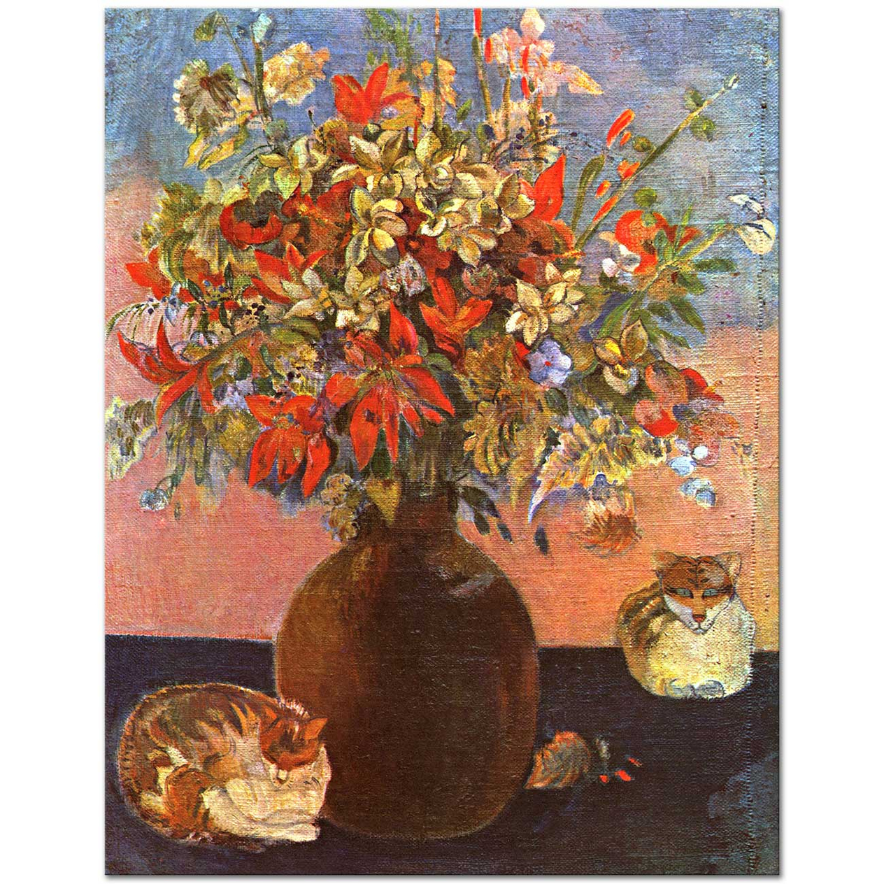 Paul Gauguin Çiçekler ve Kediler Kanvas Tablo