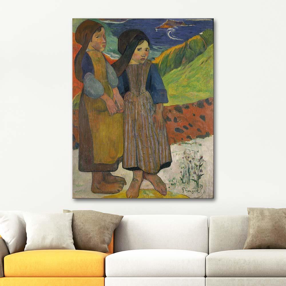 Paul Gauguin Two Breton Girls By The Sea Art Print