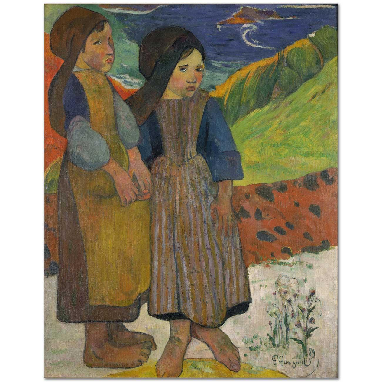 Two Breton Girls By The Sea by Paul Gauguin