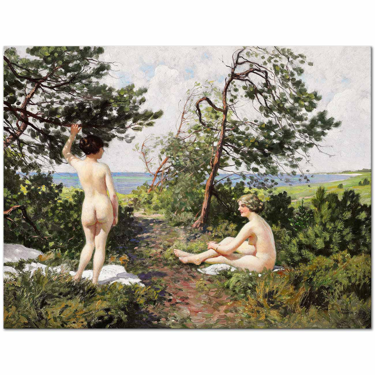 Paul Gustave Fischer Hornbaek Sahilinde Kanvas Tablo