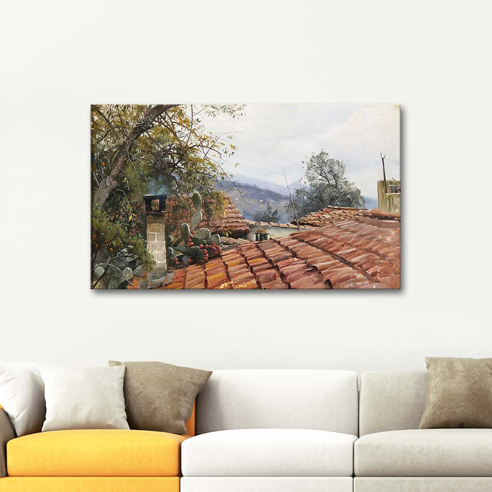 Peder Mørk Mønsted A Cactus Growing on the Old Rooftops Art Print