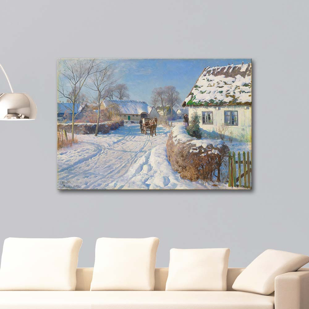Peder Mørk Mønsted A Village in the Snow Art Print