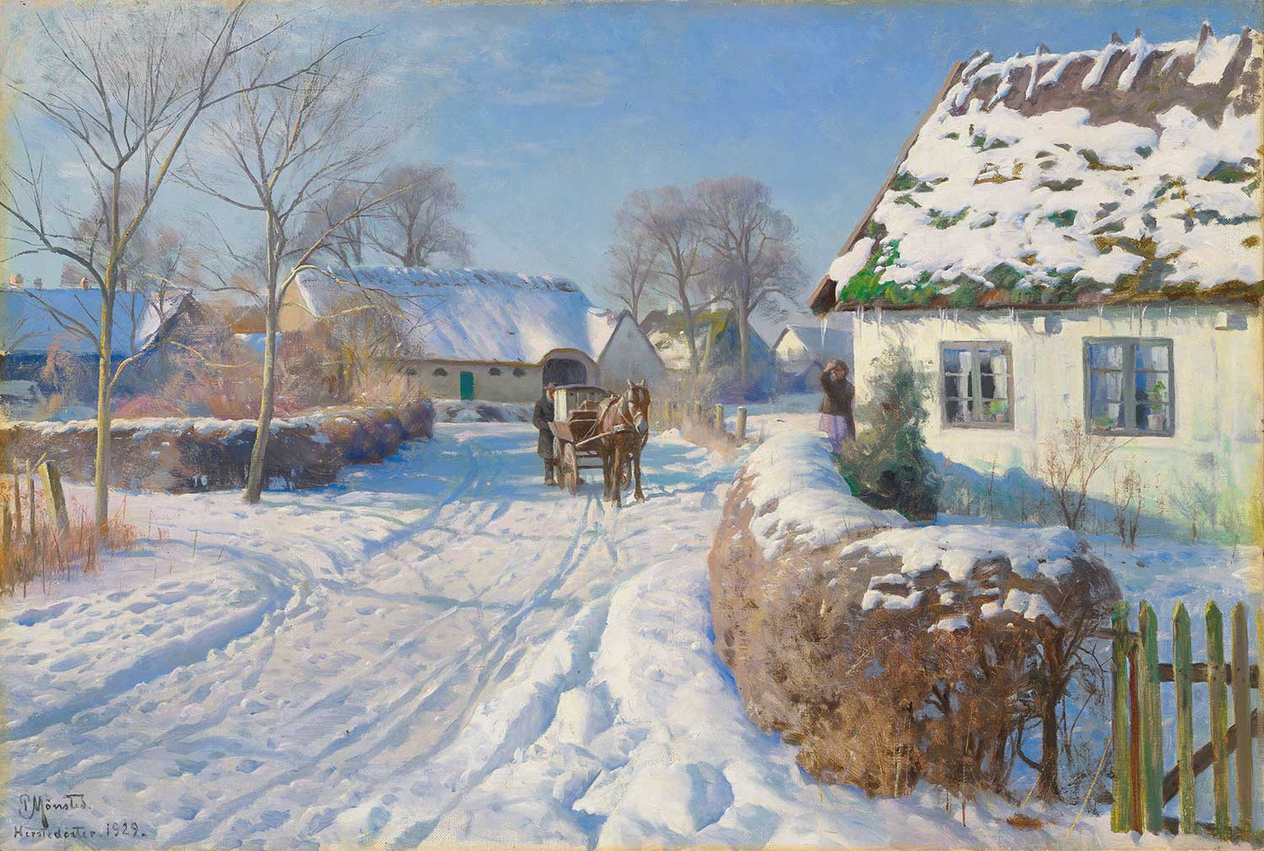 Peder Mørk Mønsted A Village in the Snow Art Print
