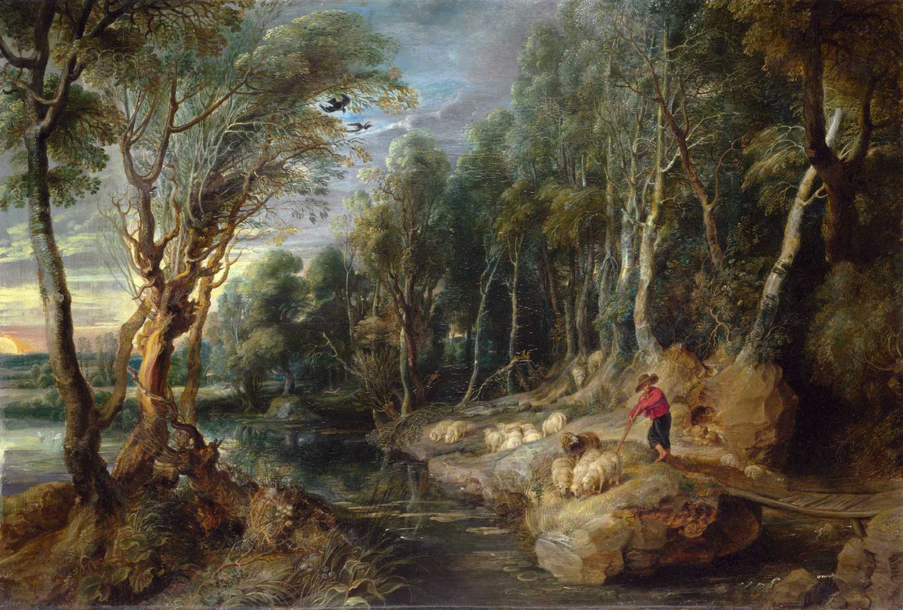 Peter Paul Rubens A Shepherd with his Flock in a Woody Landscape Art Print