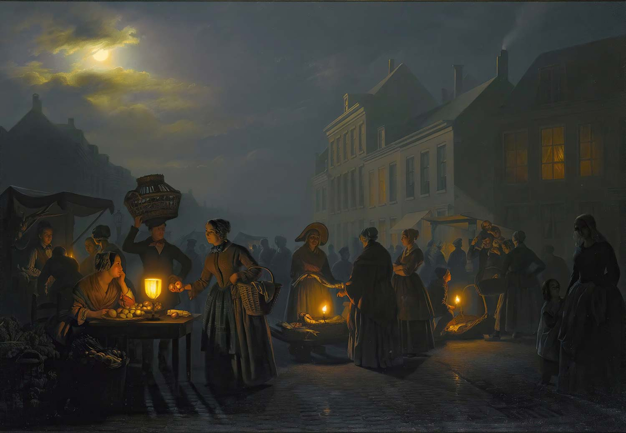 Petrus van Schendel A Market at Dusk Art Print