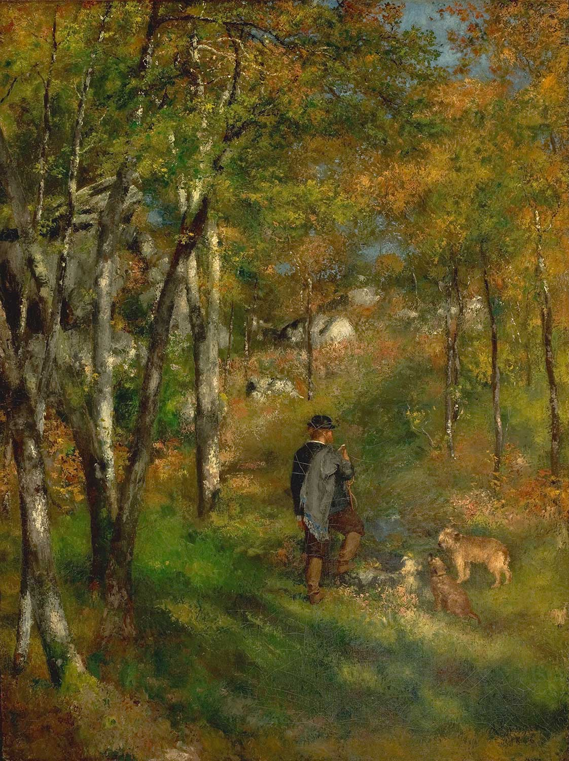Pierre Auguste Renoir Artist Jules Le Coeur and his Dogs in the Forest of Fontainebleau Art Print