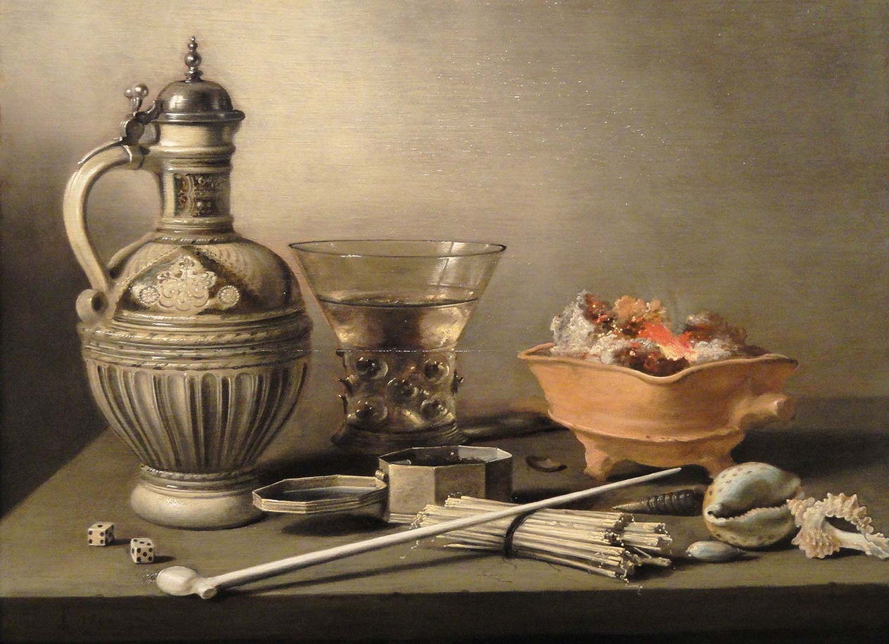 Still Life with a Stoneware Jug Berkemeyer and Smoking Utensils by Pieter Claesz