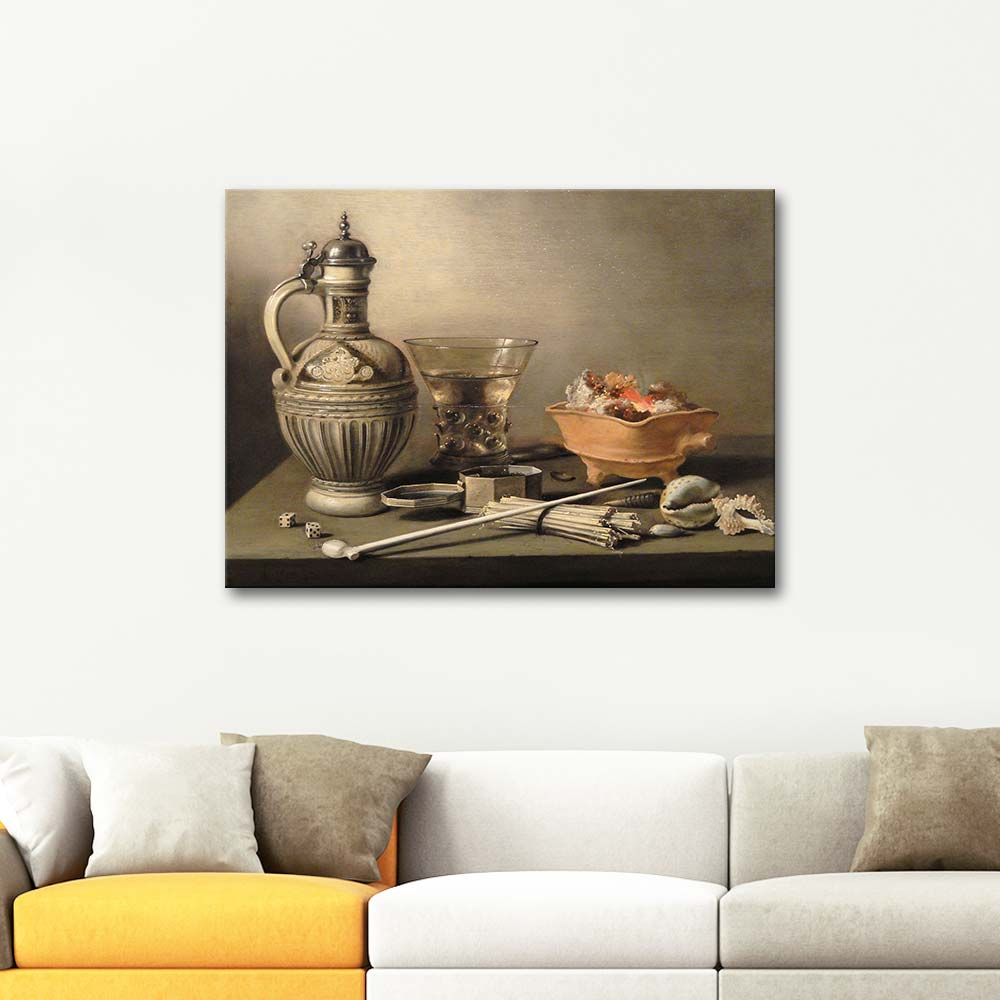 Pieter Claesz Still Life with a Stoneware Jug Berkemeyer and Smoking Utensils Art Print