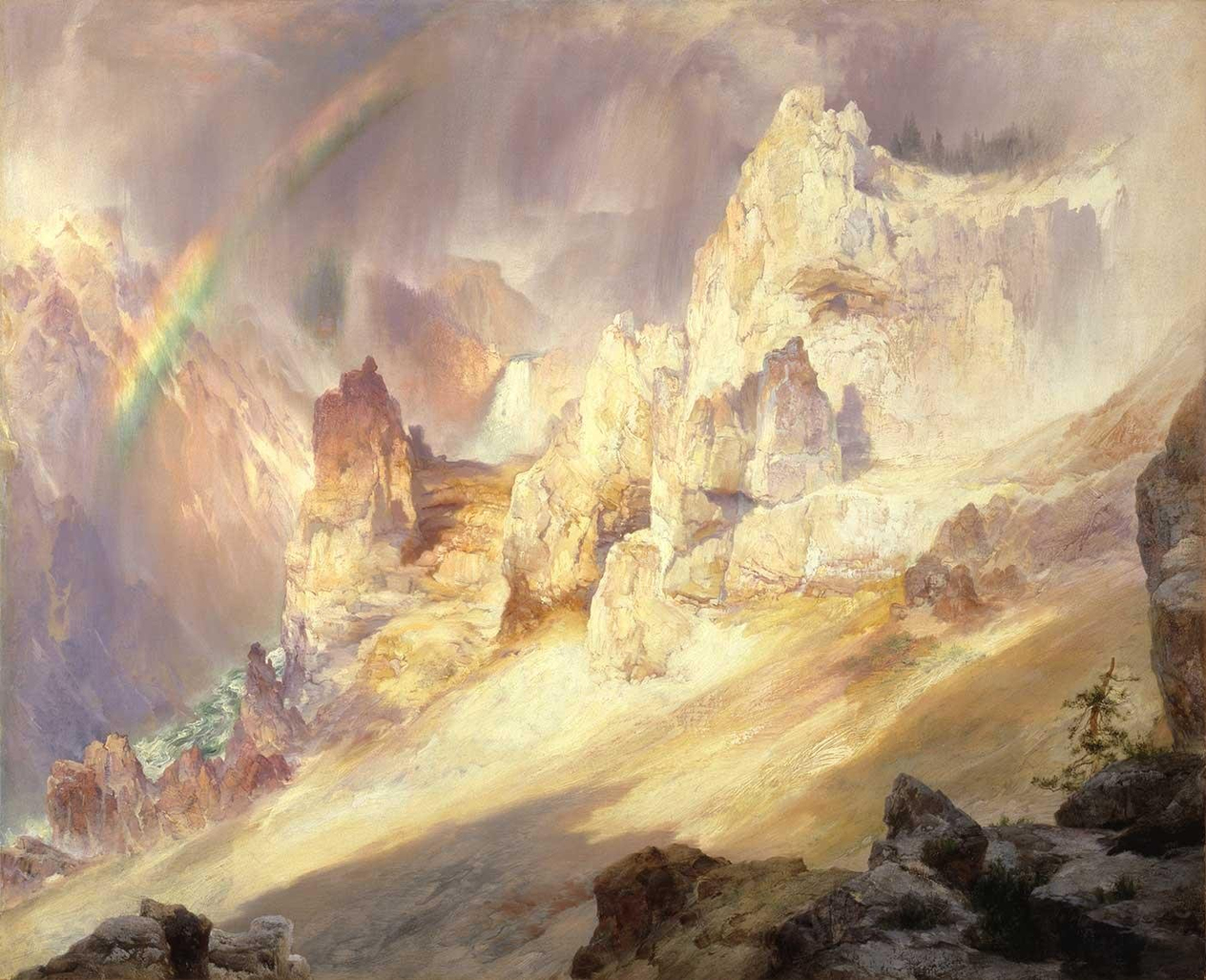 Rainbow Over The Grand Canyon Of The Yellowstone by Thomas Moran as Art Print