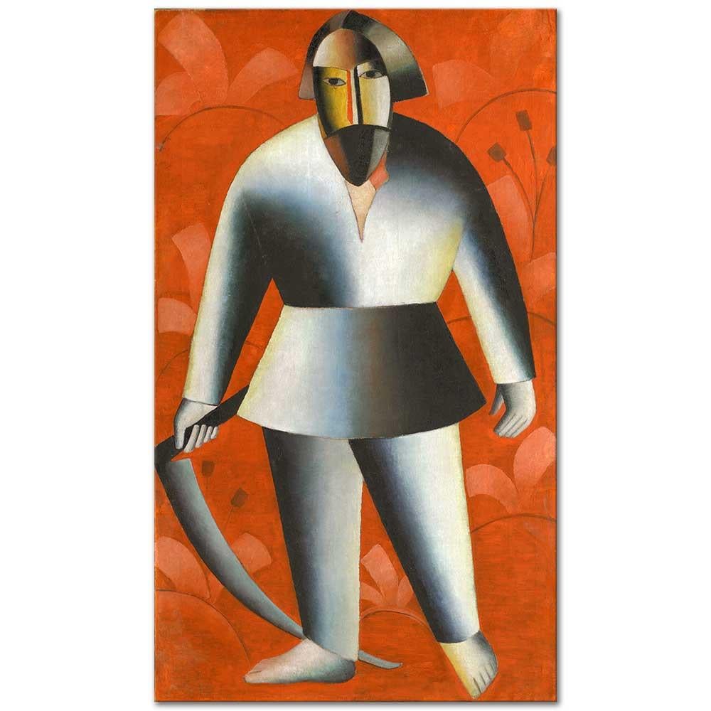 Kazimir Malevich Kırmızı Zeminde Çiftçi Kanvas Tablo