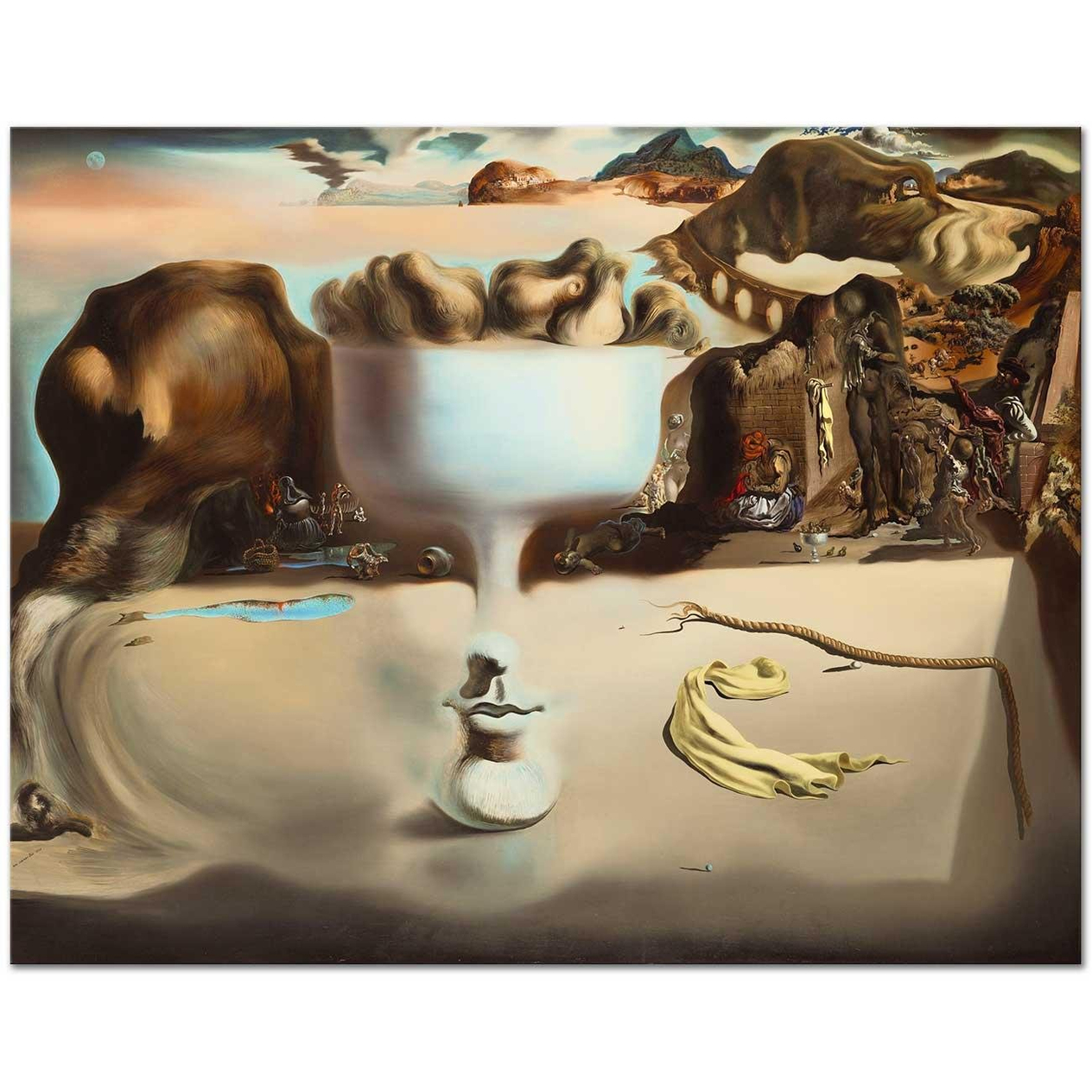 Salvador Dali Yüzün Belirginleşmesi ve Sahilde Meyve Tabağı Kanvas Tablo