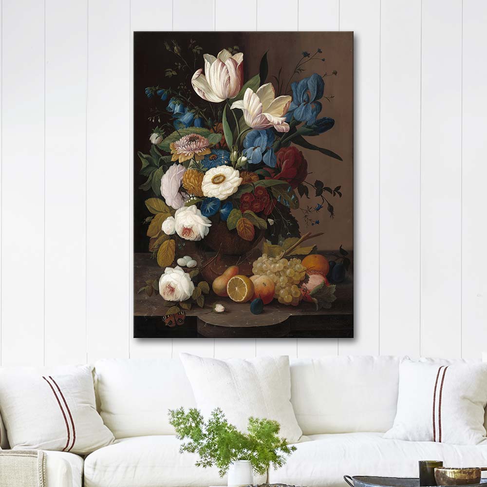 Severin Roesen Still Life, Flowers and Fruit Art Print
