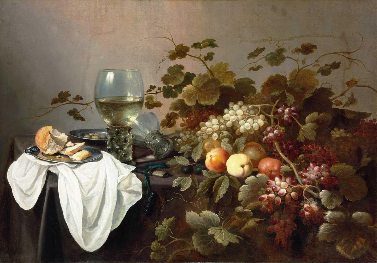 Pieter Claesz Meyve ve Rom ile Natürmort Kanvas Tablo
