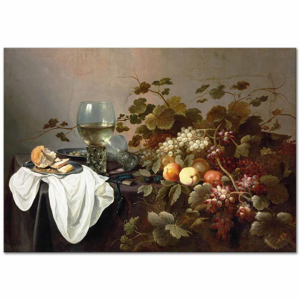 Pieter Claesz Meyve ve Rom ile Natürmort Kanvas Tablo