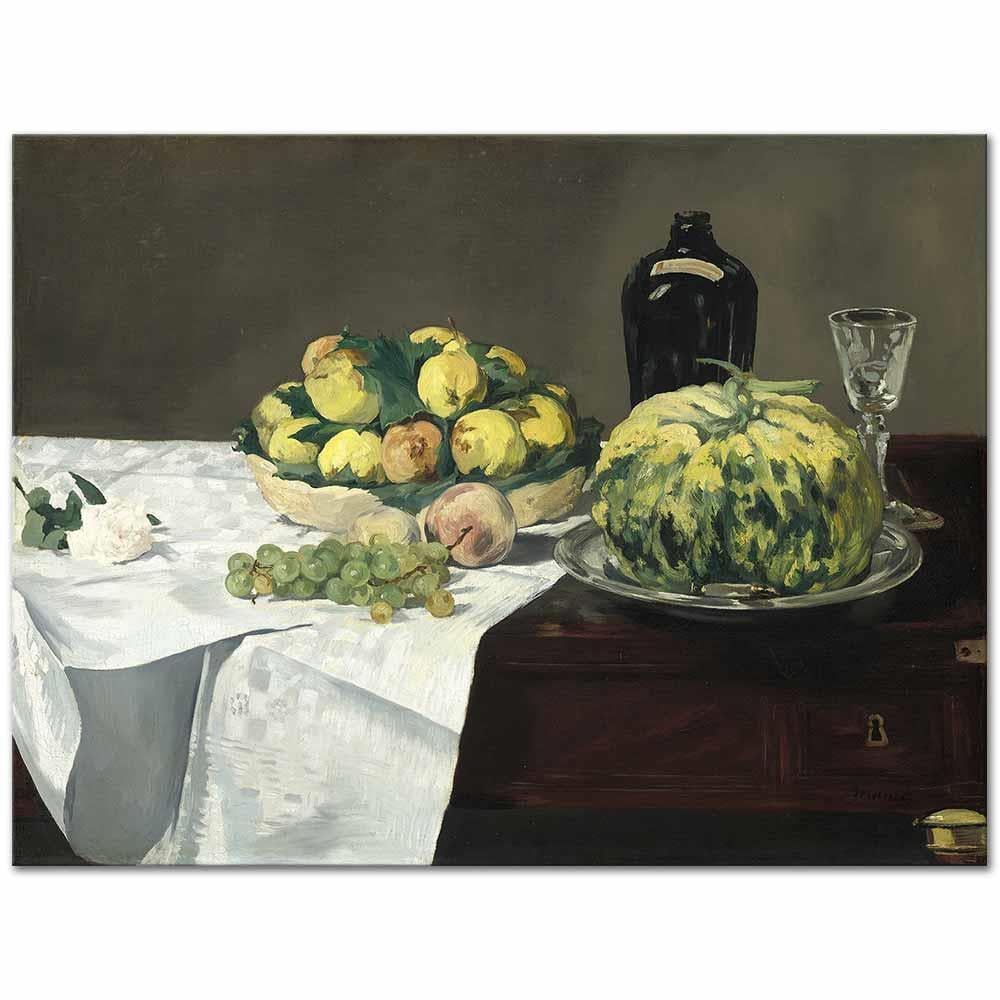 Edouard Manet Kavun ve Şeftaliler ile Natürmort Kanvas Tablo