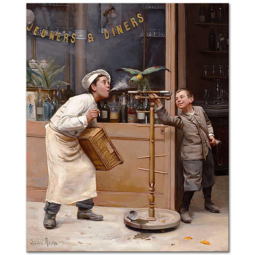 Teasing the Parrot by Paul Charles Chocarne Moreau as Art Print
