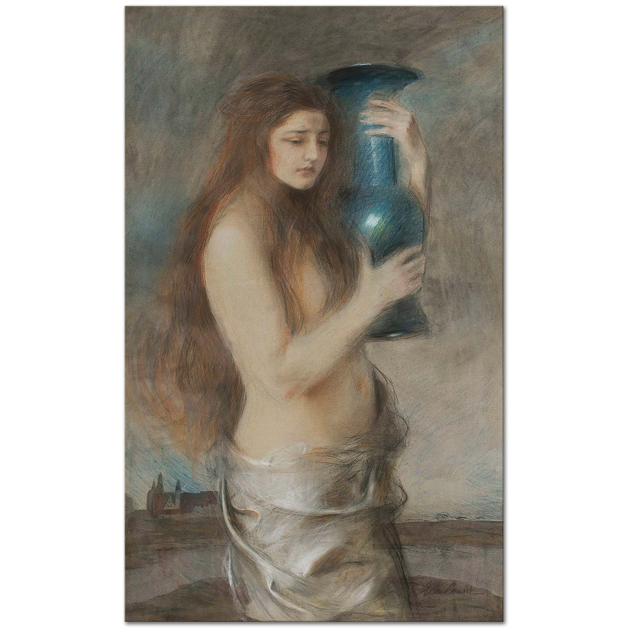 Teodor Axentowicz Girl With A Blue Vase Art Print